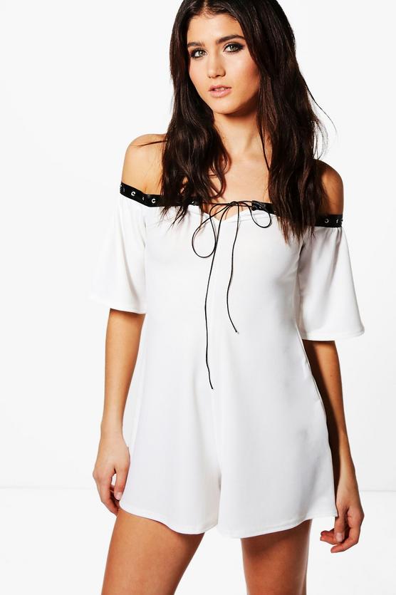 Ria Off the Shoulder Tie Neck Swing Playsuit